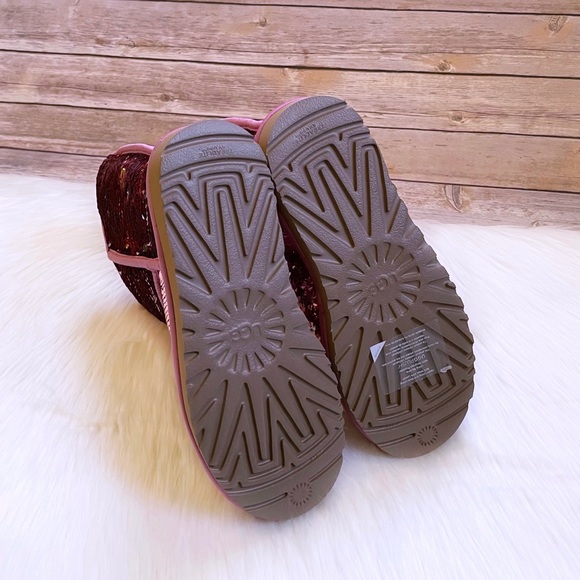 UGG Women’s Classic Short Sequin Pink Boots - Picture 6 of 8